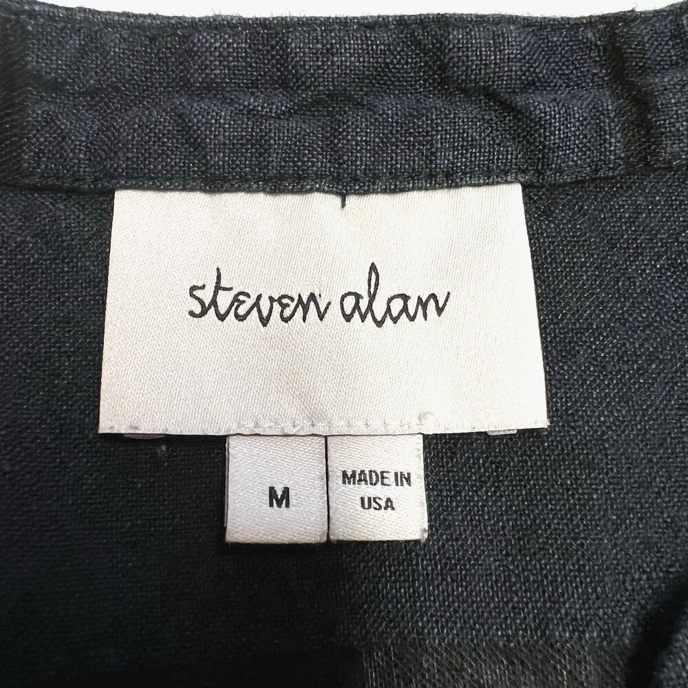 Steven Alan Womens 99% Linen Cotton Navy Black Stripe Dress USA Made Boho Medium - Picture 7 of 16